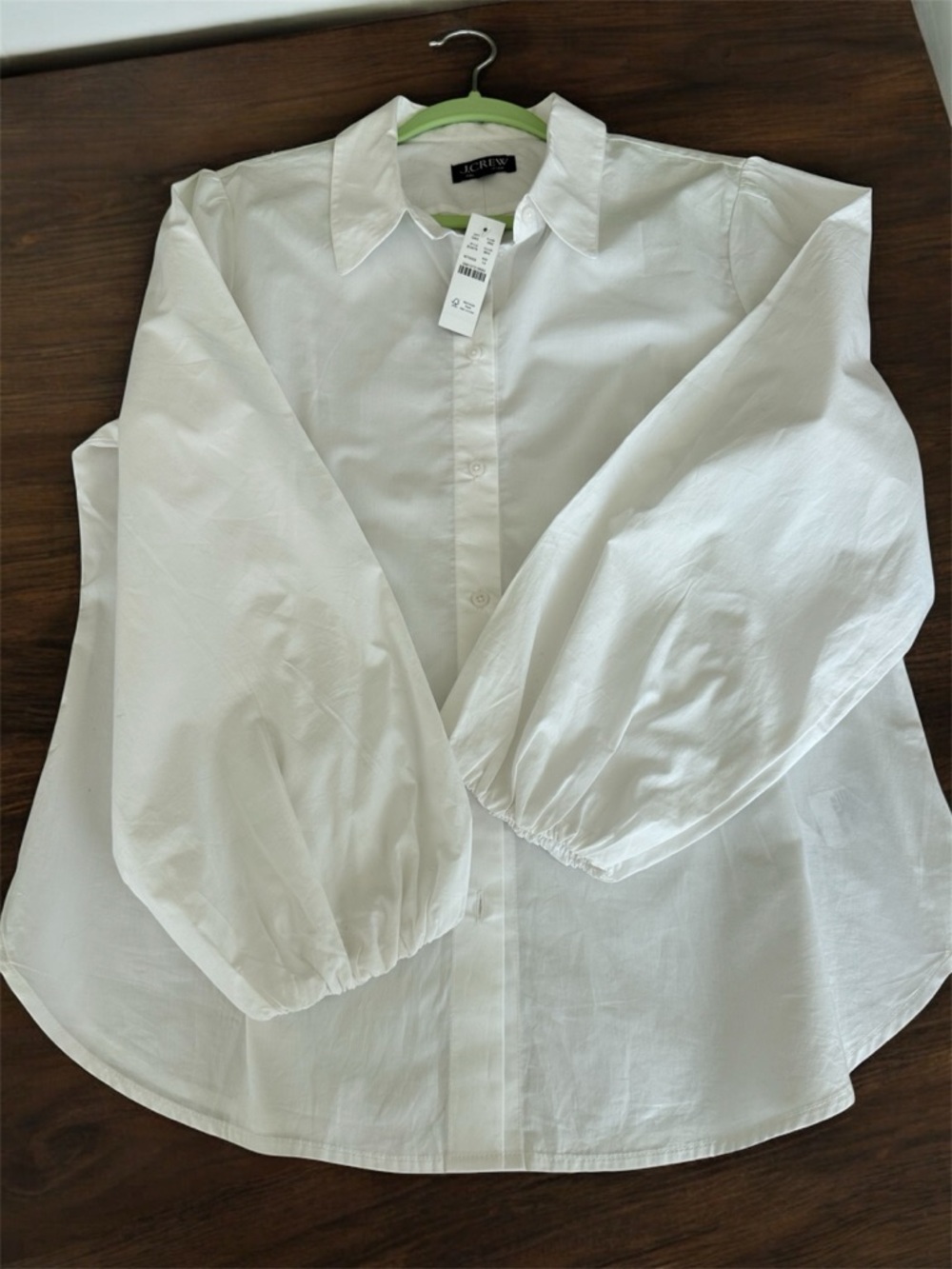 NWT J. Crew Top White Organic Cotton Button Down Shirt Puff Sleeve Size 14